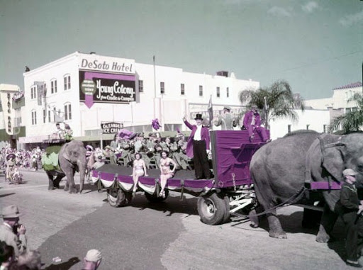 Circus parade on Main St. during filming of the movie "Greatest Show on Earth" in Sarasota