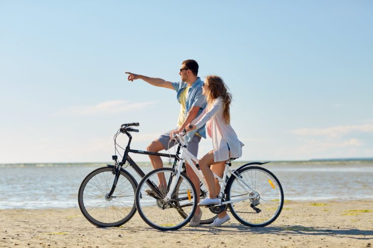 Bicyclists on beach