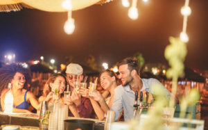 Fun nightlife and friends enjoying happy hour