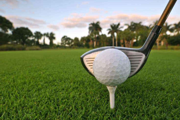 Golf,Ball,On,Tee,With,Driver,At,Florida,Tropical,Course