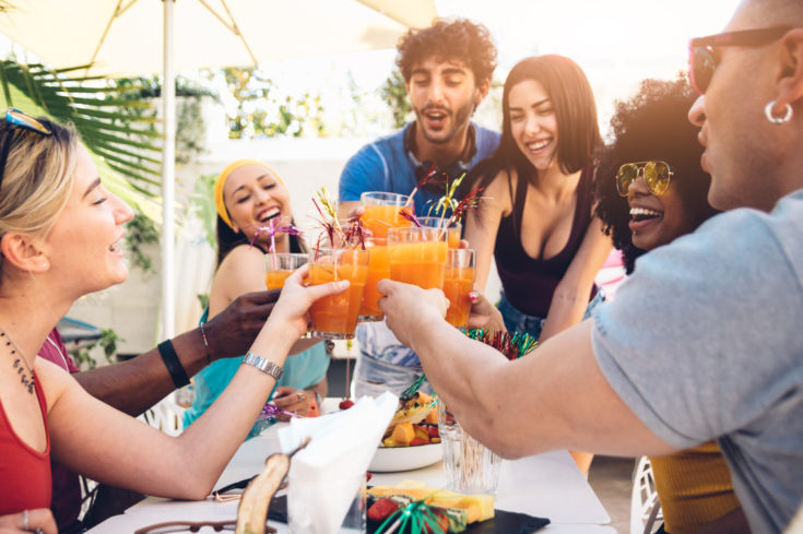 Young,Multiracial,Friends,Toasting,Beer,At,Barbecue,Garden,Party,-
