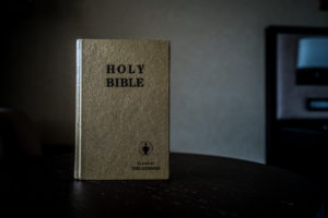 Older looking Bible in a hotel room