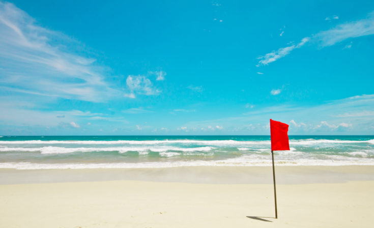 Red,Flag,On,The,Beach,,Its,Meaning,Is,Swimming,Is