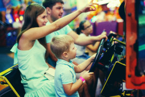 Family at an arcade