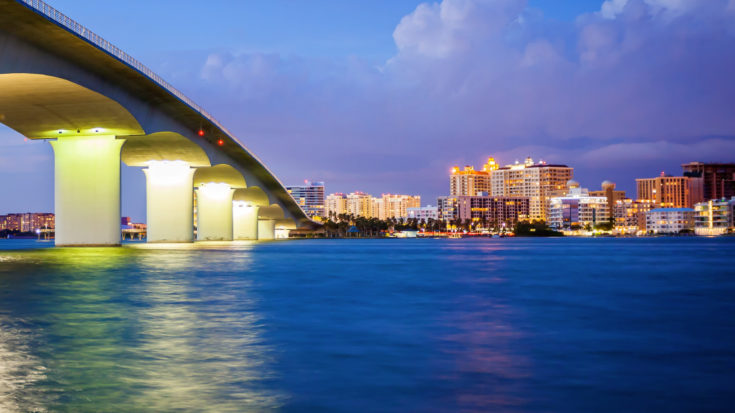 City,Of,Sarasota,,Florida,Across,Elevated,Bridge,And,Bay,At
