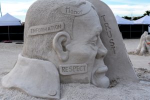 Siesta Key Crystal Classic Sand Sculpture of man with respect, trust, information and honor